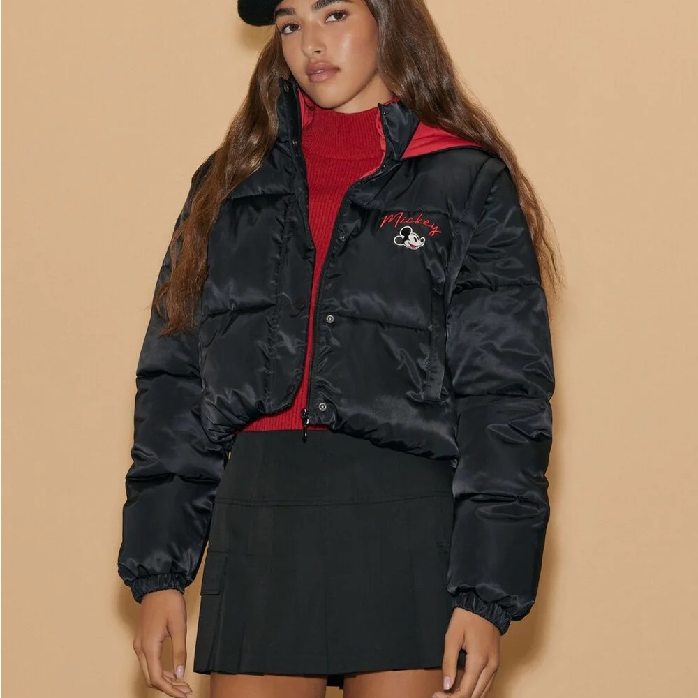 Forever 21 Black and Red Mickey Mouse Puffer Jacket